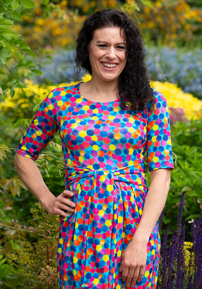 Rosia Teal Rainbow Spots Print Dress
