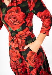 Rosine Red Rose Print Cotton Midaxi Dress