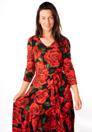 Rosine Red Rose Print Cotton Midaxi Dress