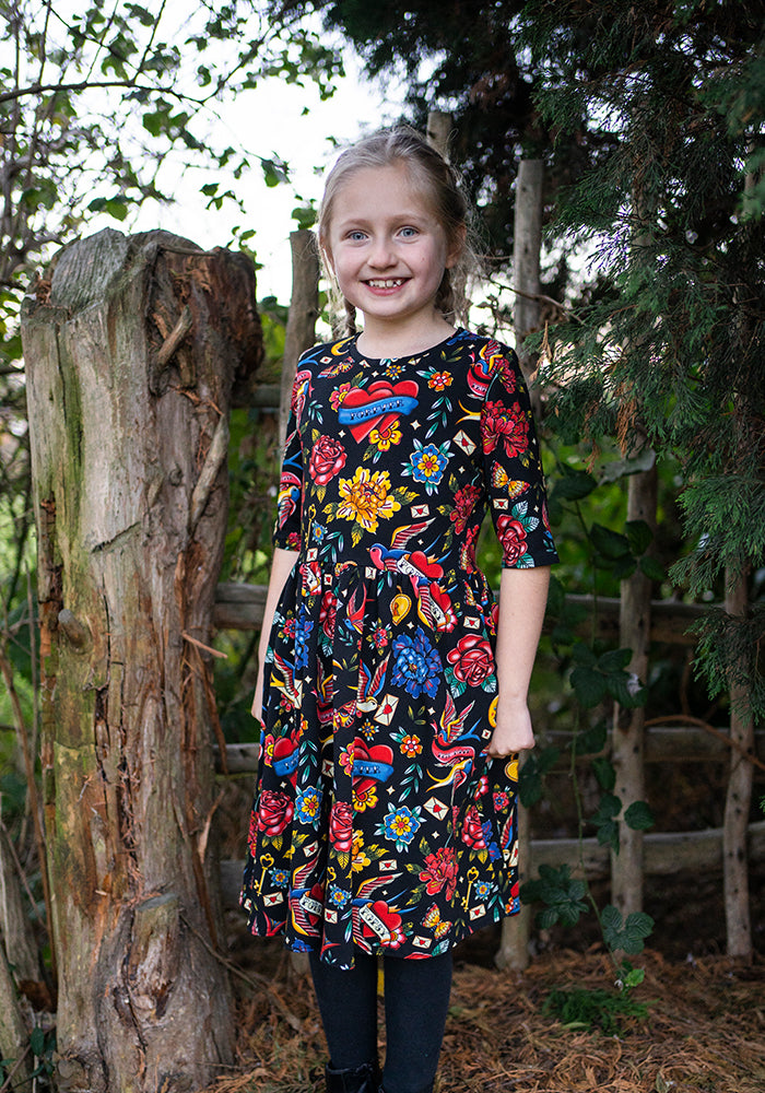 Children's Tattoo Print Cotton Dress (Roux)
