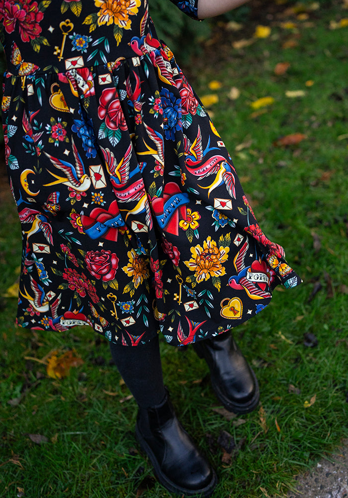 Children's Tattoo Print Cotton Dress (Roux)
