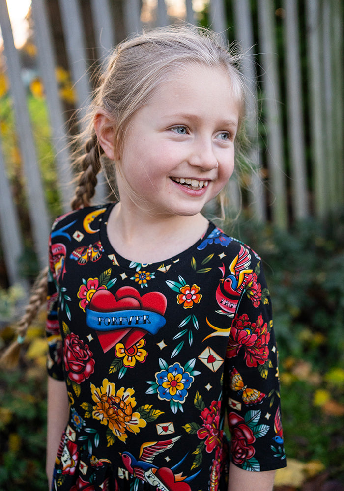 Children's Tattoo Print Cotton Dress (Roux)