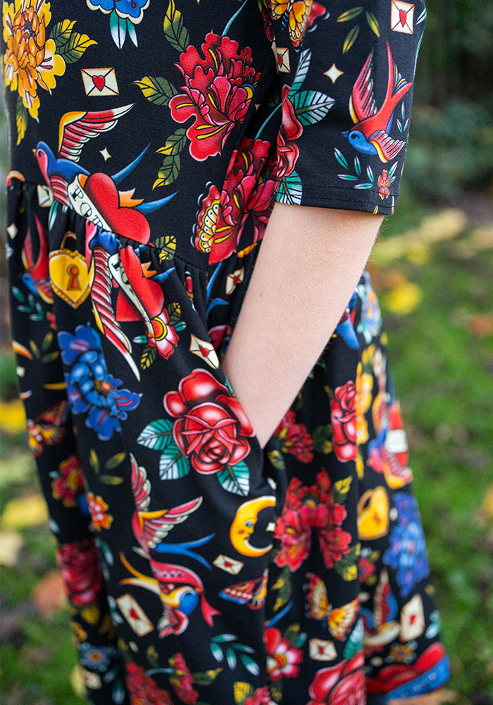 Children's Tattoo Print Cotton Dress (Roux)