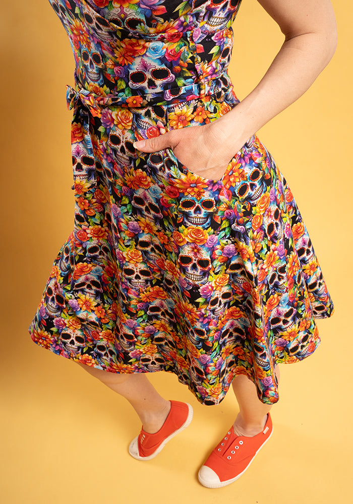 Rowyn Rainbow Floral Skull Print Cotton Dress