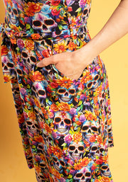 Rowyn Rainbow Floral Skull Print Cotton Dress