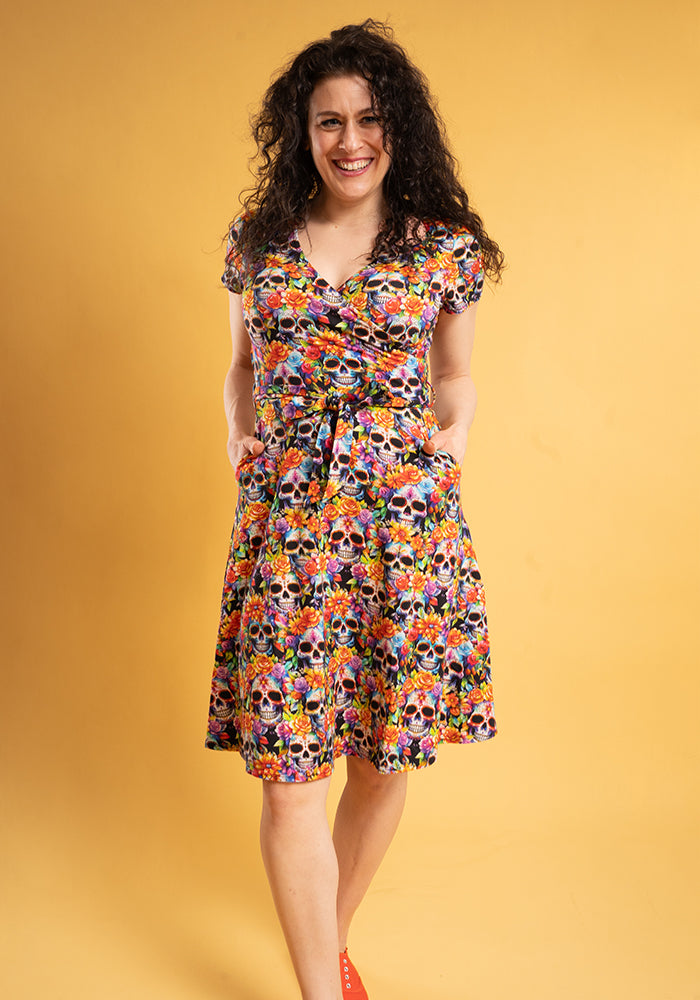 Rowyn Rainbow Floral Skull Print Cotton Dress