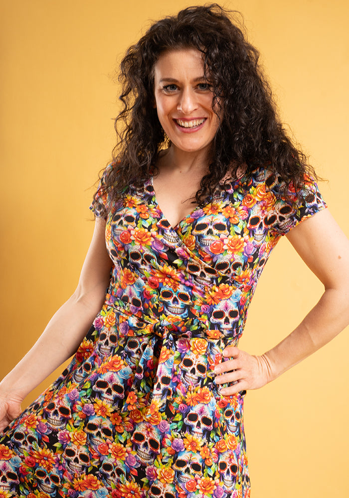 Rowyn Rainbow Floral Skull Print Cotton Dress