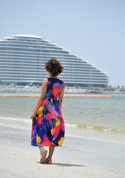 Roxana Rainbow Ink Print Tiered Hem Midaxi Dress