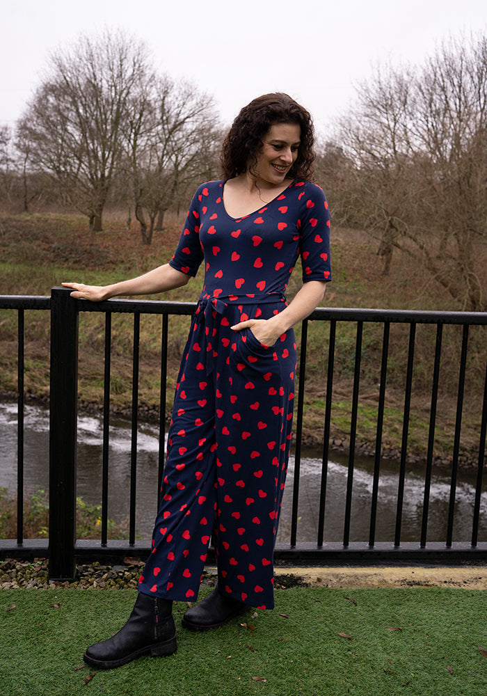 Rubin Heart Print Cotton Jumpsuit