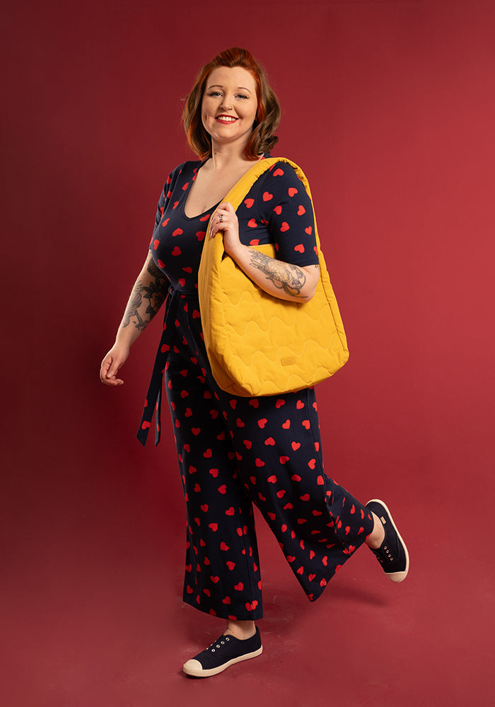 Front view of Rubin Heart Print Cotton Jumpsuit