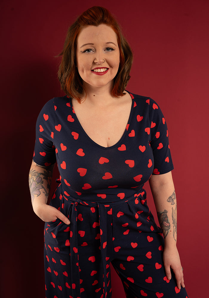 Rubin Heart Print Cotton Jumpsuit