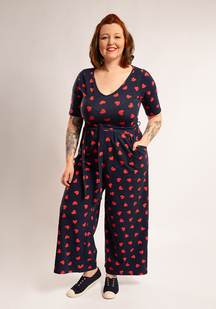 Rubin Heart Print Cotton Jumpsuit