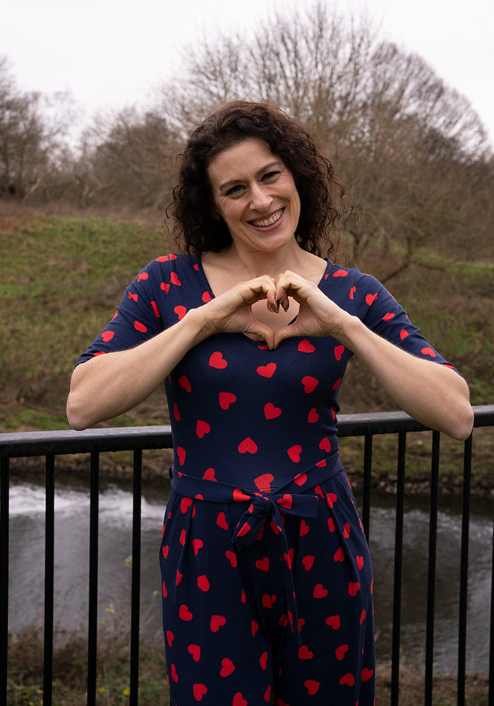 Tenth angle of Rubin Heart Print Cotton Jumpsuit