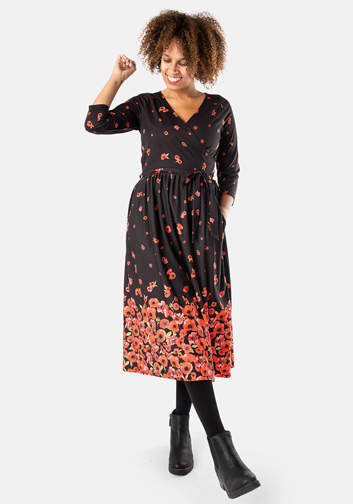 Ruby Poppy Border Print Midi Dress