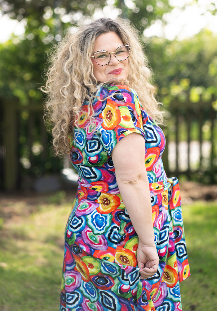 Tenth angle of Ruelle Bright Watercoloured Geode Print Cotton Midi Dress