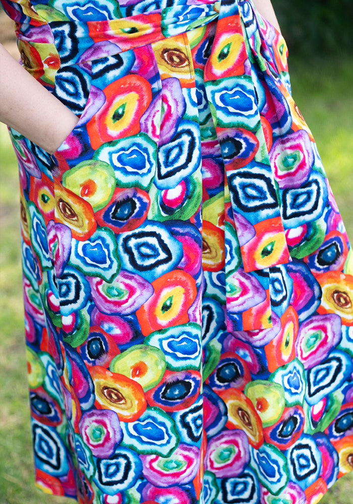 Seventh angle of Ruelle Bright Watercoloured Geode Print Cotton Midi Dress
