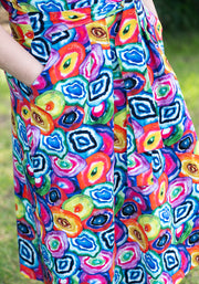 Ruelle Bright Watercoloured Geode Print Cotton Midi Dress