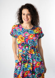 Ruelle Bright Watercoloured Geode Print Cotton Midi Dress