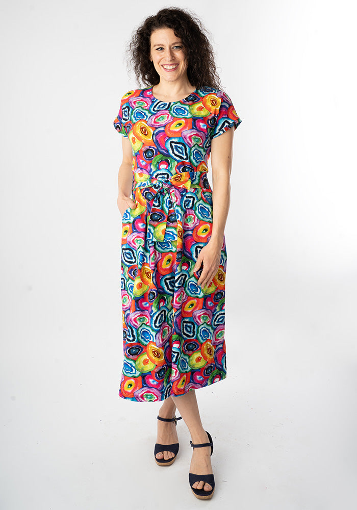 Fourth angle of Ruelle Bright Watercoloured Geode Print Cotton Midi Dress