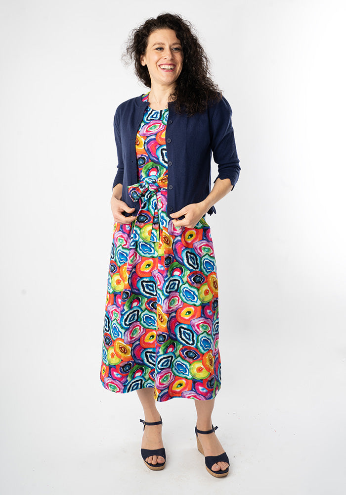 Sixth angle of Ruelle Bright Watercoloured Geode Print Cotton Midi Dress