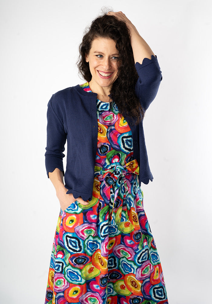 Fifth angle of Ruelle Bright Watercoloured Geode Print Cotton Midi Dress