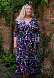 Runa Purple Mushroom Print Cotton Midi Dress
