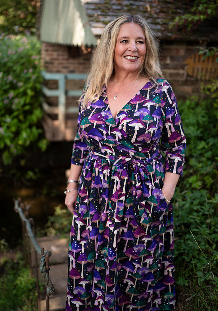 Eleventh angle of Runa Purple Mushroom Print Cotton Midi Dress