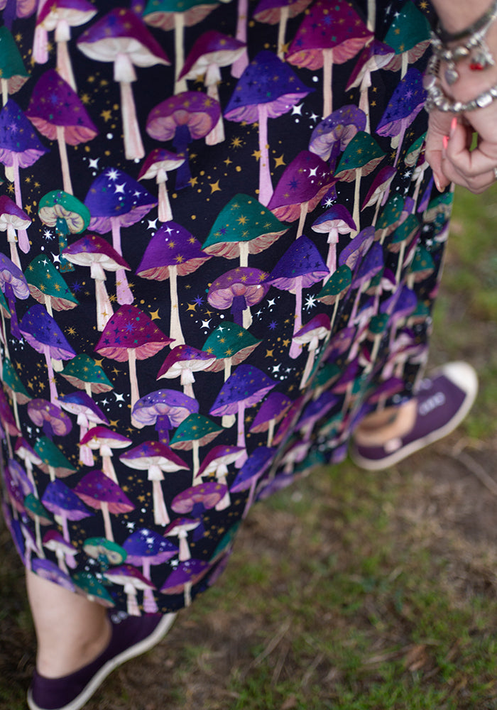 Seventh angle of Runa Purple Mushroom Print Cotton Midi Dress