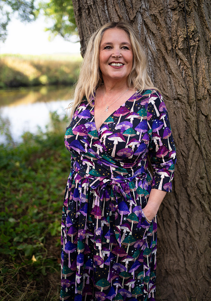 Fifth angle of Runa Purple Mushroom Print Cotton Midi Dress