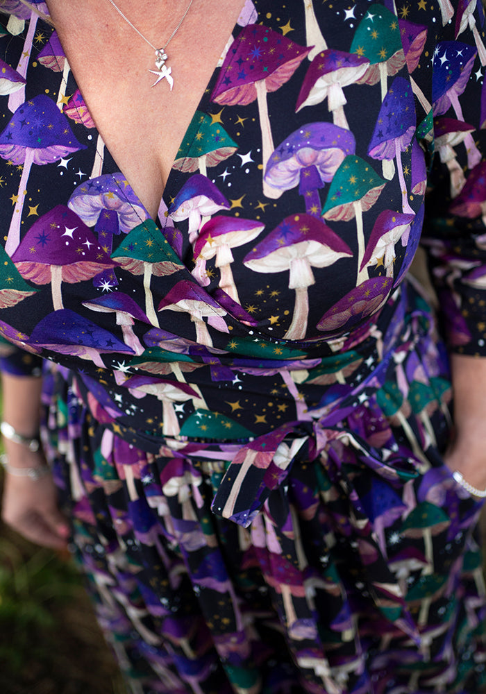 Fourth angle of Runa Purple Mushroom Print Cotton Midi Dress