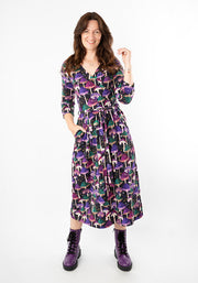 Runa Purple Mushroom Print Cotton Midi Dress