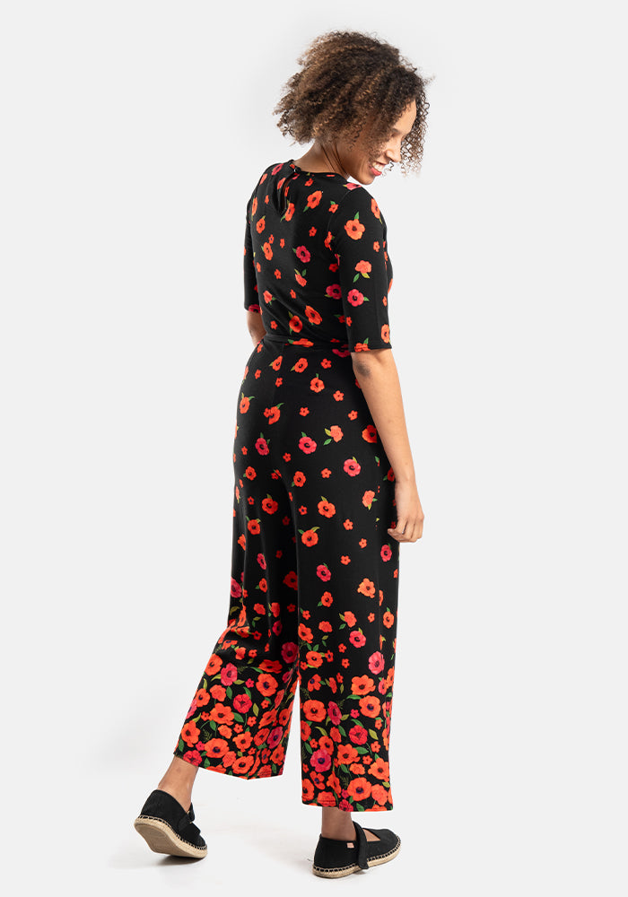 Sixth angle of Russo Poppy Border Print Cotton Culotte Leg Jumpsuit