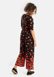 Russo Poppy Border Print Cotton Culotte Leg Jumpsuit