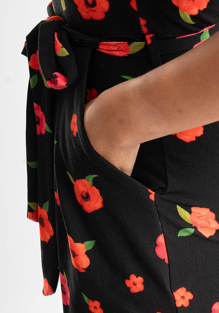 Third angle of Russo Poppy Border Print Cotton Culotte Leg Jumpsuit