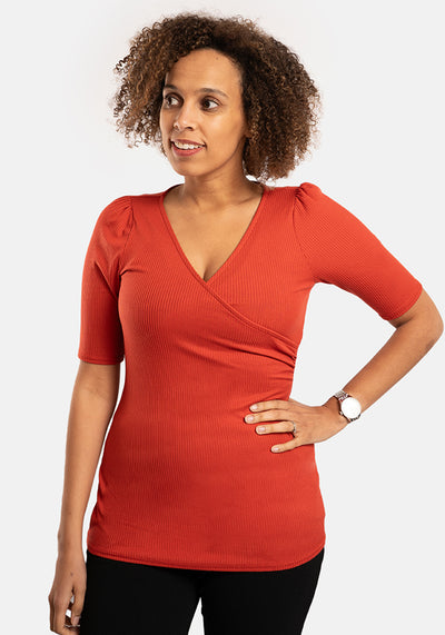 Soft Rust Wrap Neck Top