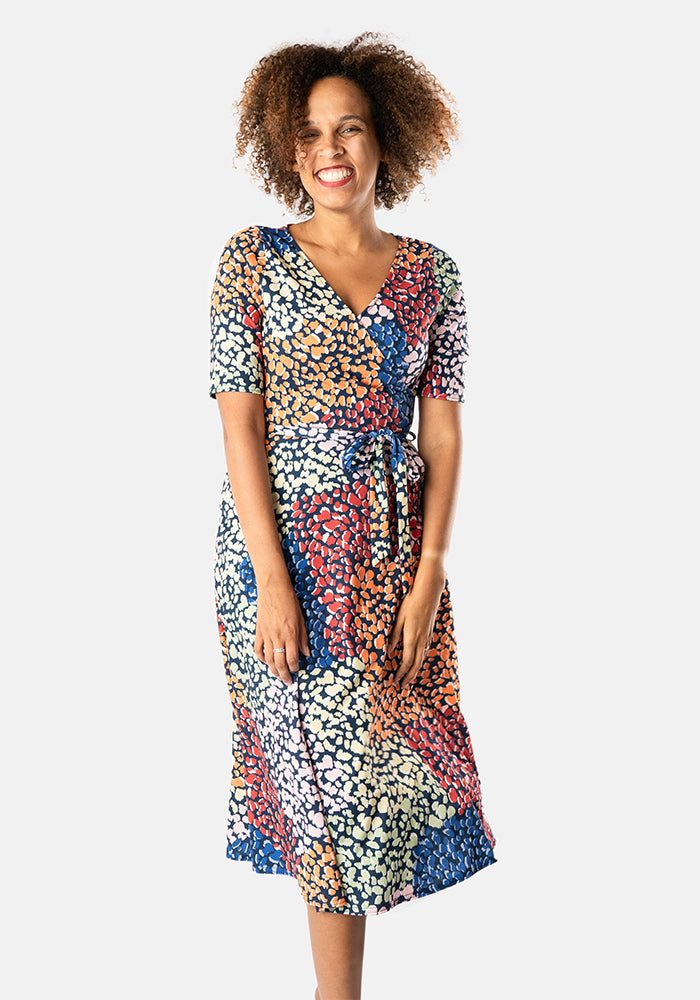 Ruth Abstract Patchwork Animal Print Midi Dress