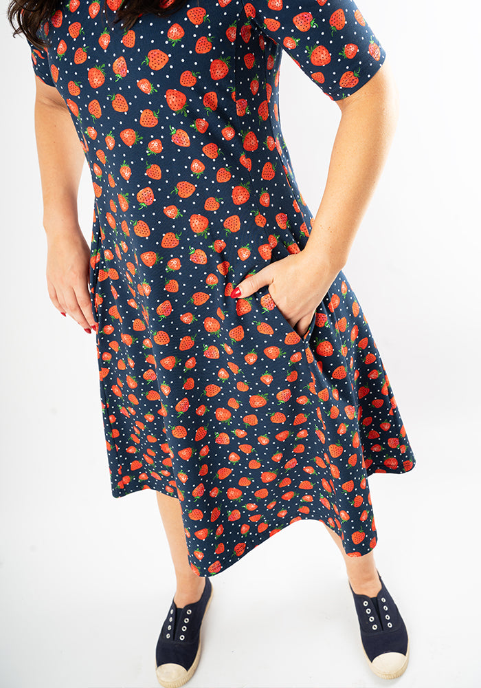 Ruthie Strawberry Print Cotton Trapeze Dress