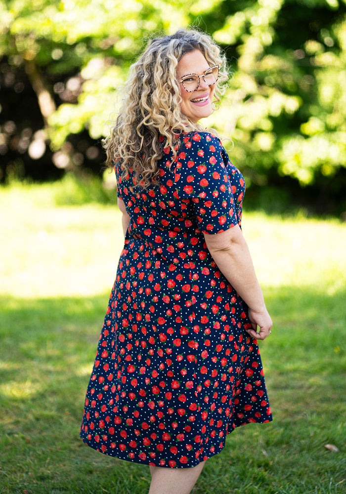 Ruthie Strawberry Print Cotton Trapeze Dress