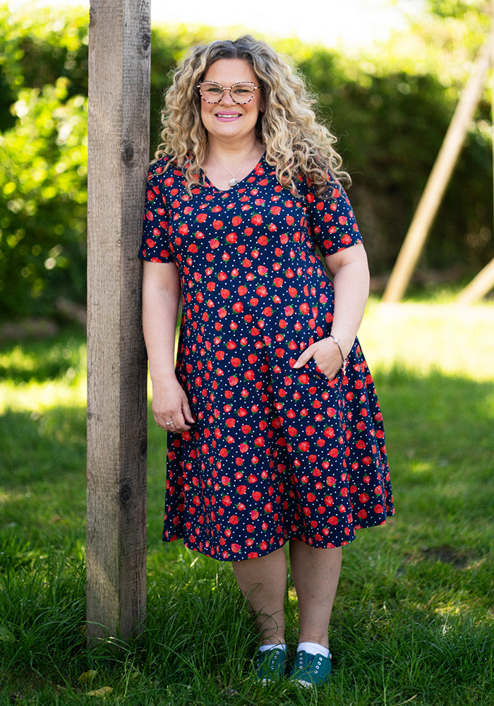 Ruthie Strawberry Print Cotton Trapeze Dress