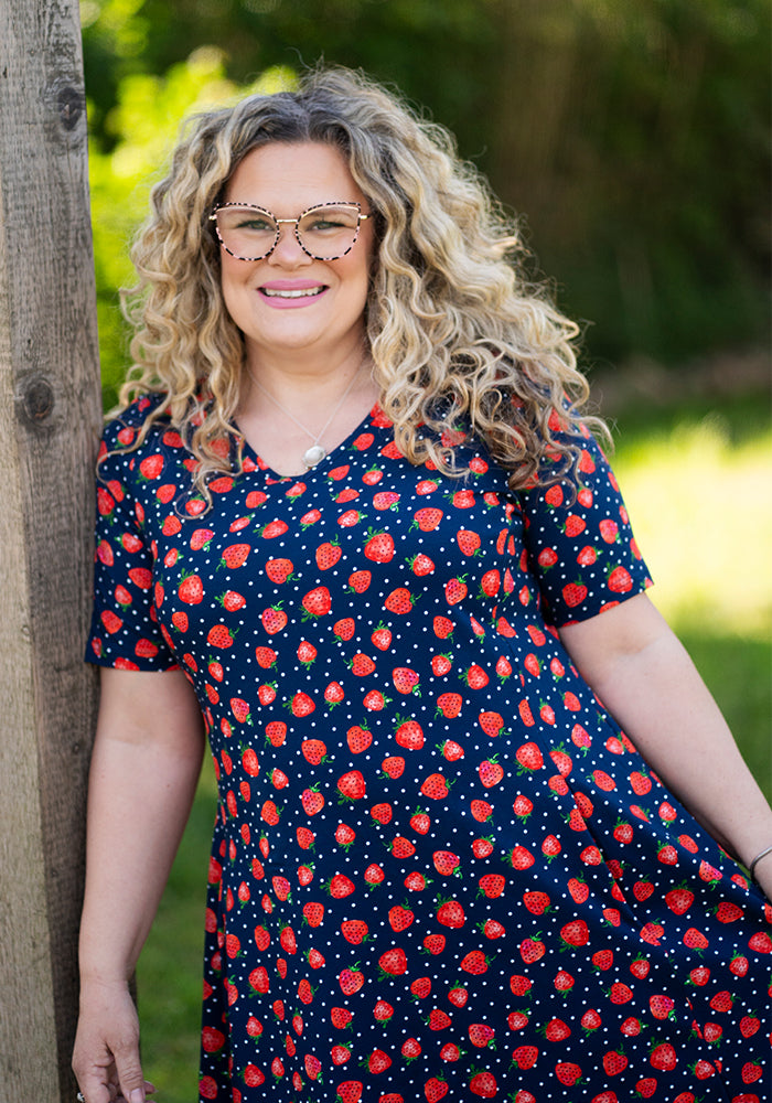 Ruthie Strawberry Print Cotton Trapeze Dress