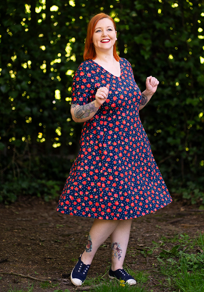 Ruthie Strawberry Print Cotton Trapeze Dress