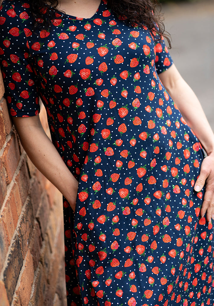 Ruthie Strawberry Print Cotton Trapeze Dress