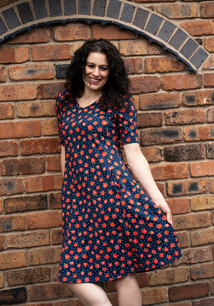 Ruthie Strawberry Print Cotton Trapeze Dress