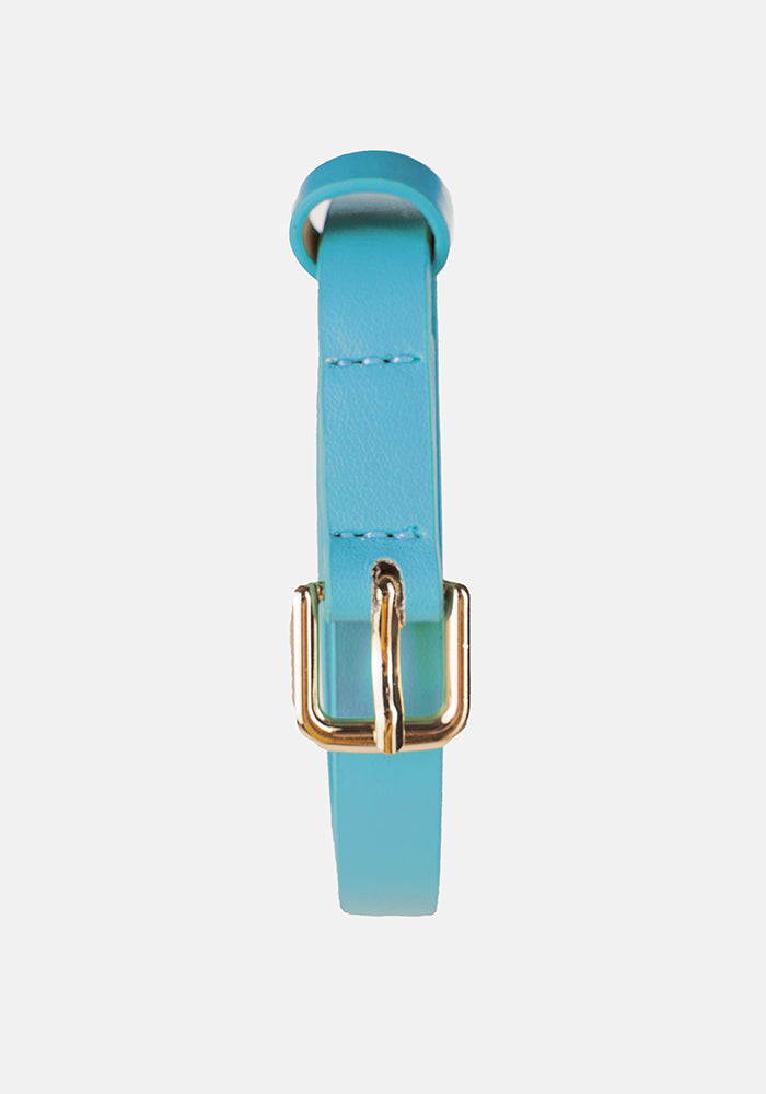 Front view of Sky Blue Statement PU Belt