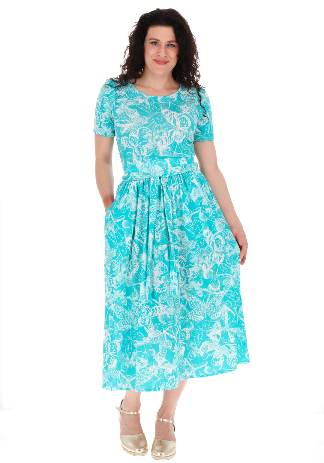 Fifth angle of Yira White Butterfly Stencil Print Midi Length Jersey Skirt