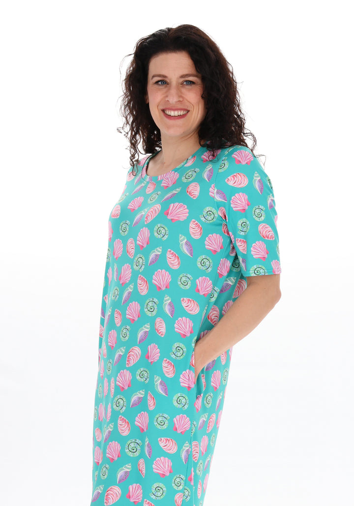 Fifth angle of Carina Shell Print Night Shirt, a coastal shell pattern night shirt from Popsy Clothing.