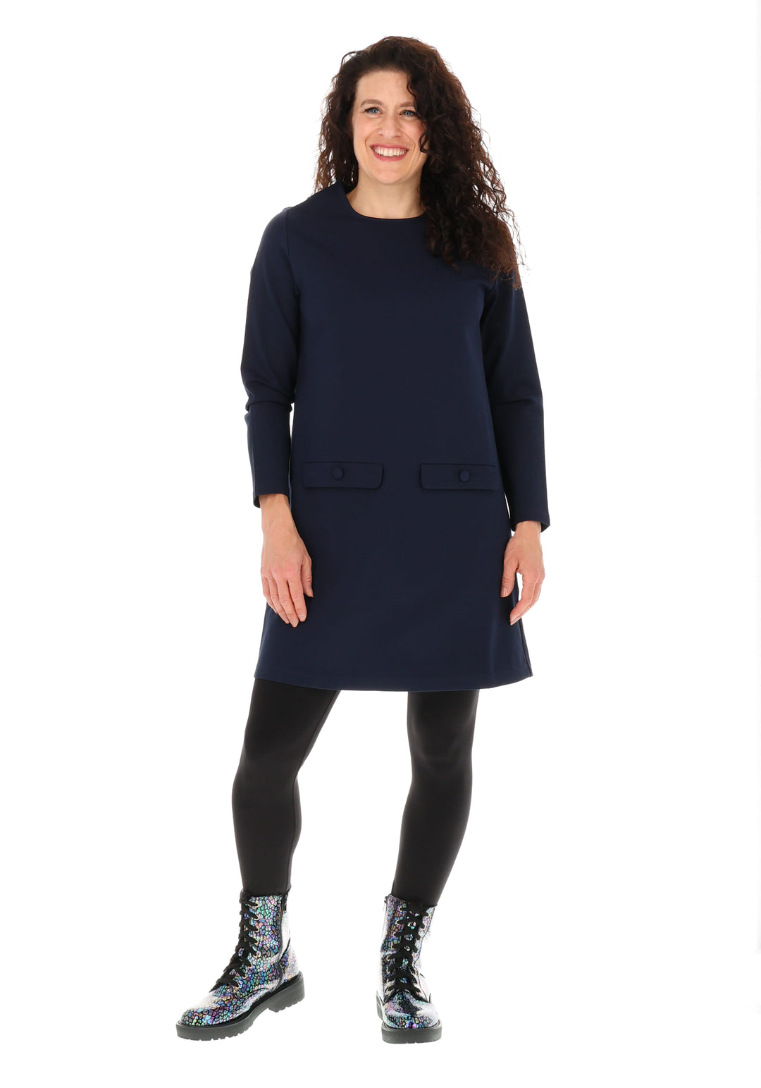 Maelis Navy A-Line Knee Length Dress