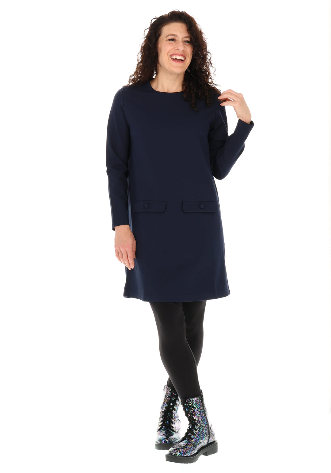 Maelis Navy A-Line Knee Length Dress