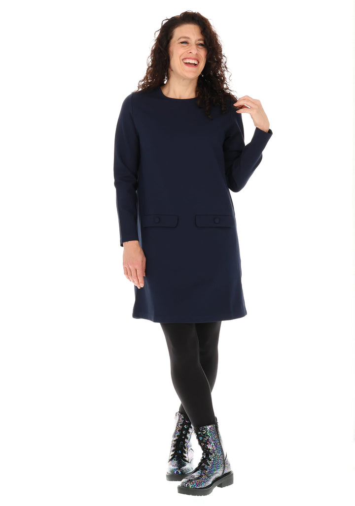 Maelis Navy A-Line Knee Length Dress