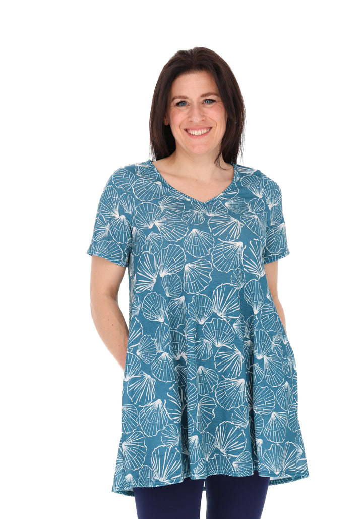 Third angle of Brisa Scallop Shell Print Tunic, brisa coastal shell print tunic from Popsy Clothing.
